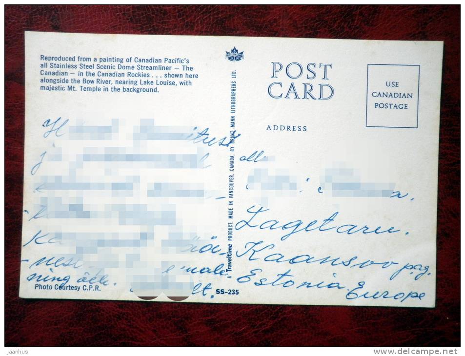 Canadian Pacific´s All Stainless Steel Scenic Dome Streamliner - train - Bow River, Temple Mountain - Canada - use - JH Postcards