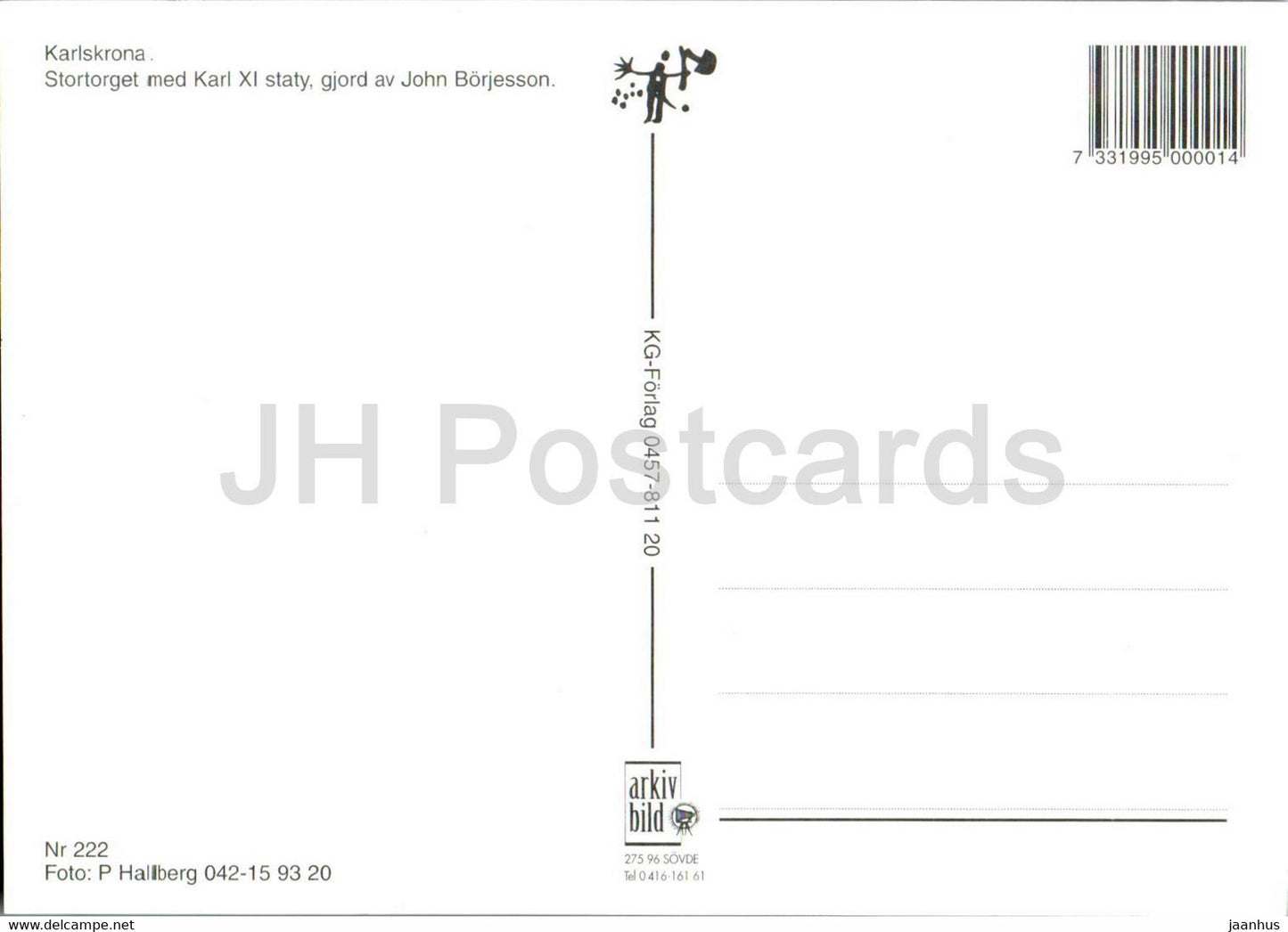 Karlskrona - Stortorget med Karl XI staty - monument - 222 - Sweden - unused