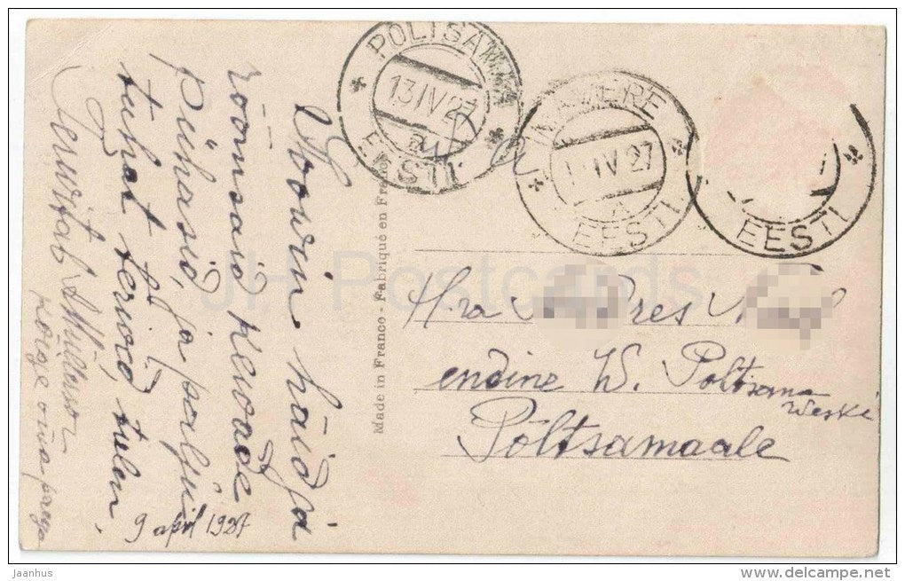 child with flower basket - Dede Paris 1109 - circulated in Estonia 1937 Põltsamaa - JH Postcards