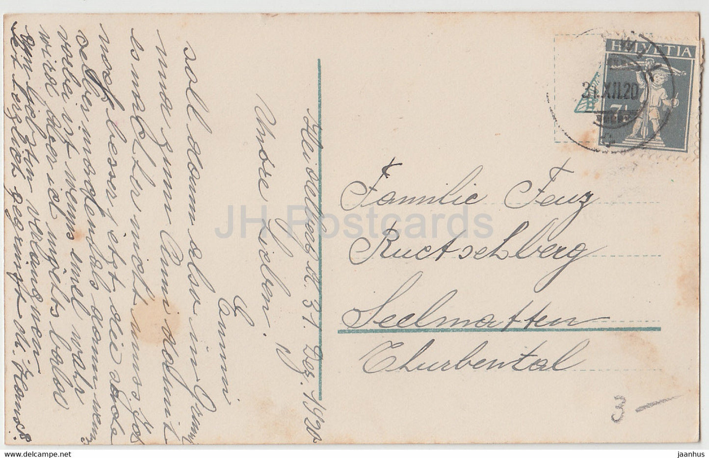 Carte de vœux du Nouvel An - Viel Gluck im Neuen Jahr - fille - fleurs - carte postale ancienne - 1920 - Allemagne - utilisé