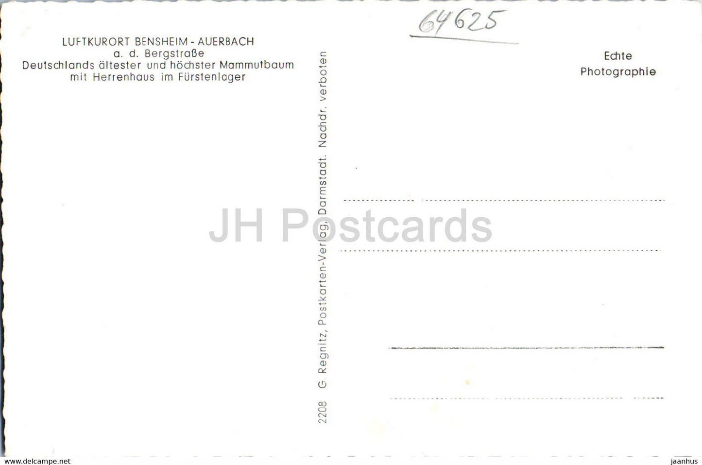 Bensheim Auerbach a d Bergstrasse - Mammutbaum - Herrenhaus - old postcard - Germany - unused