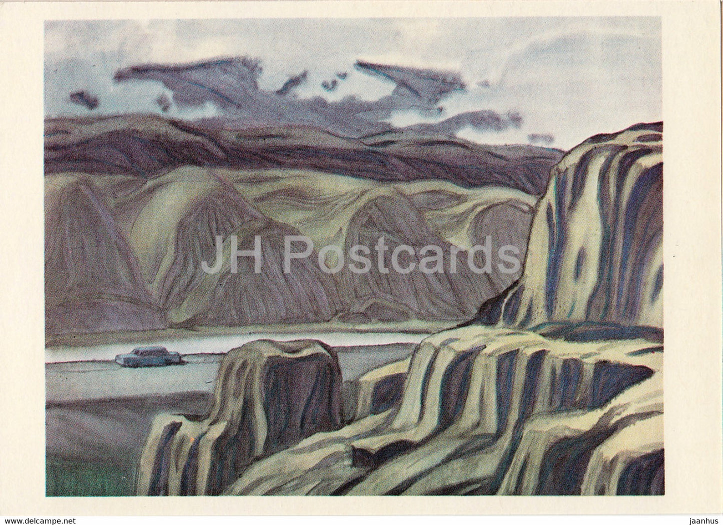 across Kyrgyzstan by V. Rogachev - Boam Gorge - illustration - 1979 - Russia USSR - unused - JH Postcards