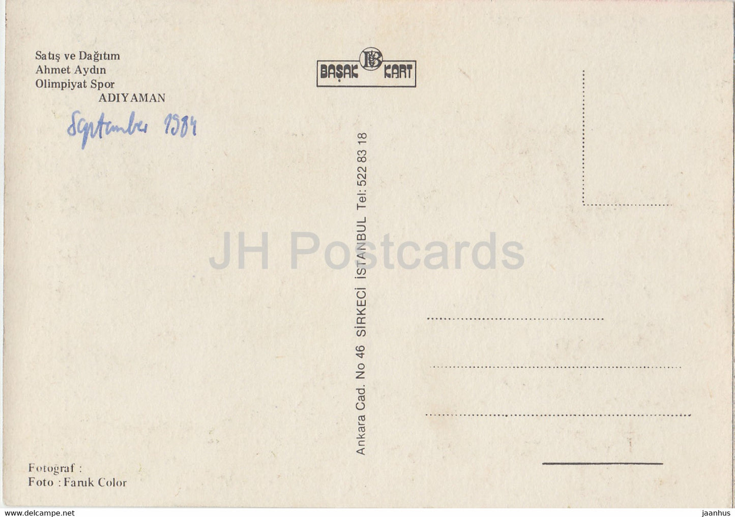 Adiyaman - Sales and Distribution Ahmet Aydin - Olimpiyat spor - multiview - 1984 - Turkey - used