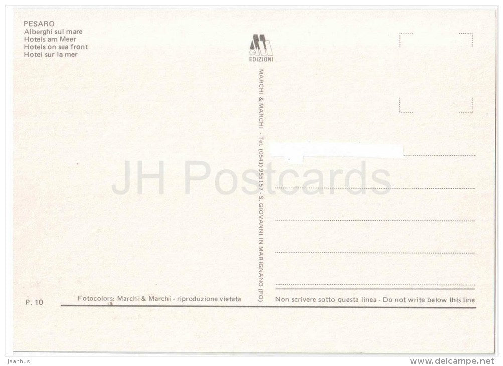 Alberghi sul Mare - Hotels on sea front - beach - Pesaro - Marche - P. 10 - Italia - Italy - unused - JH Postcards