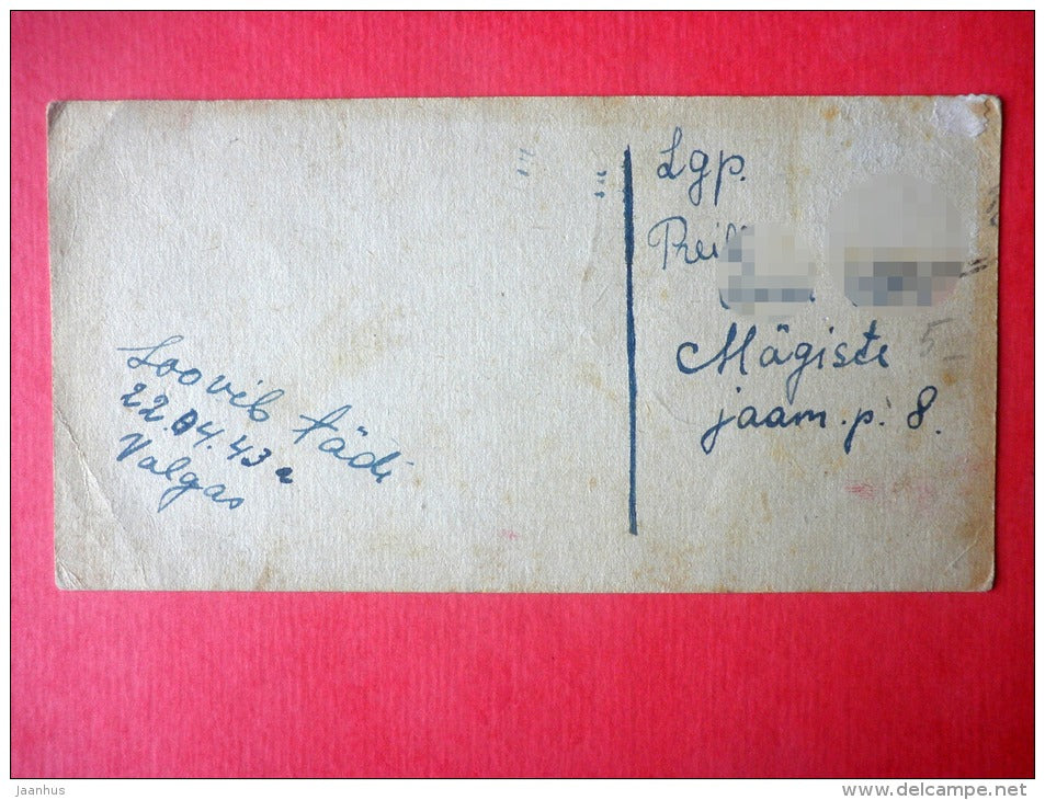 easter greeting mini format card - chick - child - circulated in Estonia 1943 - JH Postcards