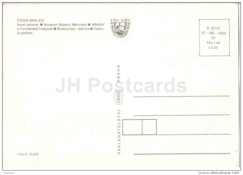 Ceska Skalice - Bozena Nemcova museum - new apartment building - pub - town hall - Czechoslovakia - Czech - unused - JH Postcards