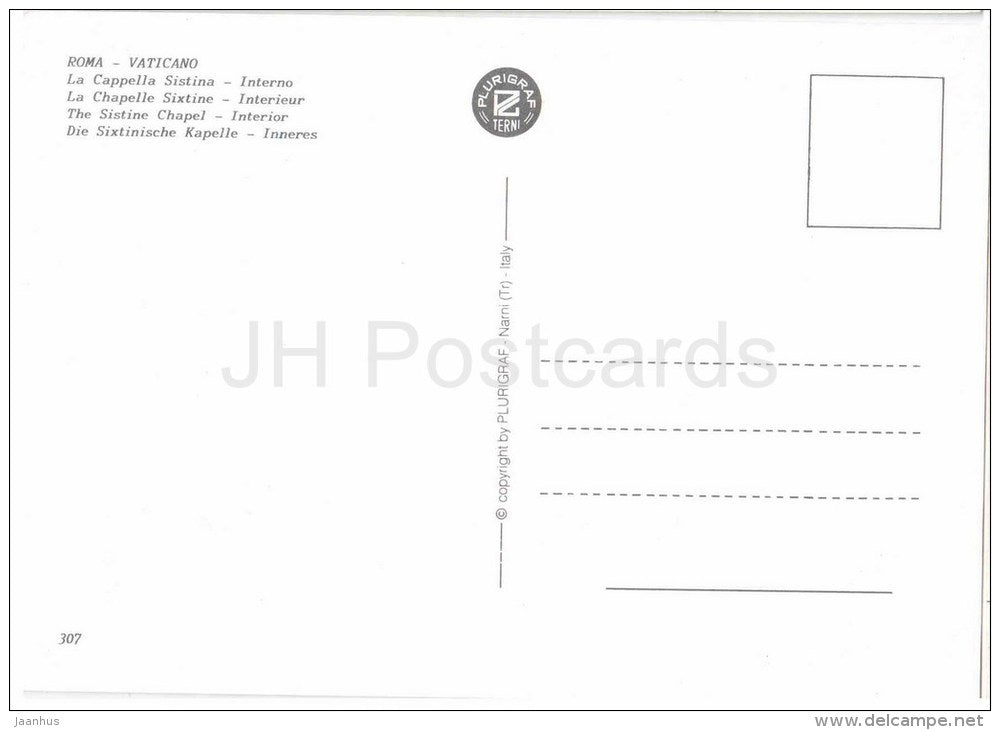 La Capella Sistina , interno - Sistine Chapel - Vatican - Vaticano - beach - Roma - Rome - 307 - Italia - Italy - unused - JH Postcards