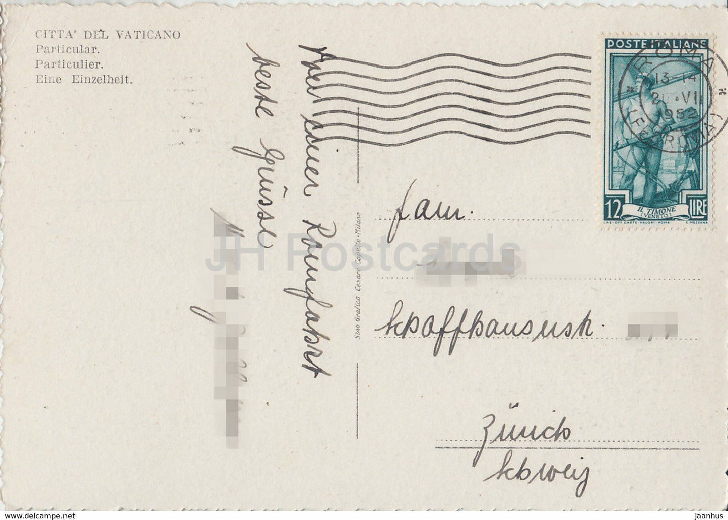 Citta del Vaticano - Particolare - old postcard - 1952 - Vatican - used