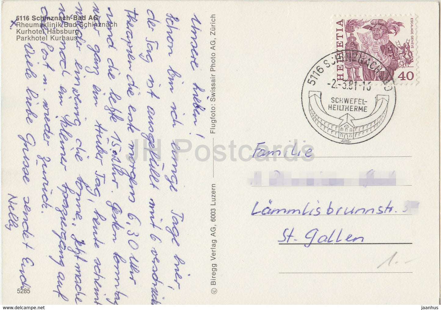 Schinznach Bad AG - Rheumaklinik Bad Schinznach - Kurhotel Habsburg - Parkhotel Kurhaus - 1981 - Switzerland - used