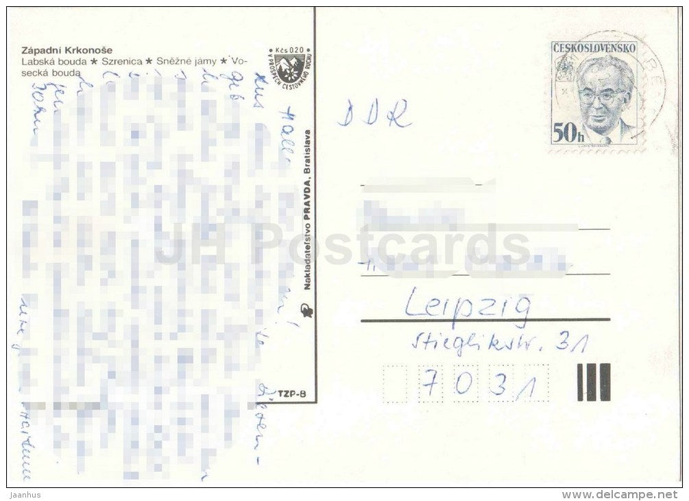 Eastern Krkonose - Szrenica - Vosecka cabin - Labska cabin - Czechoslovakia - Czech - used 1985 - JH Postcards