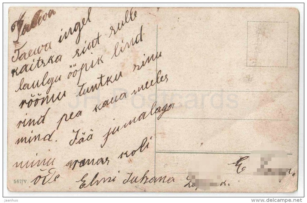 couple - man and woman - hat - 567/V - circulated in Imperial Russia Estonia 1900s - JH Postcards