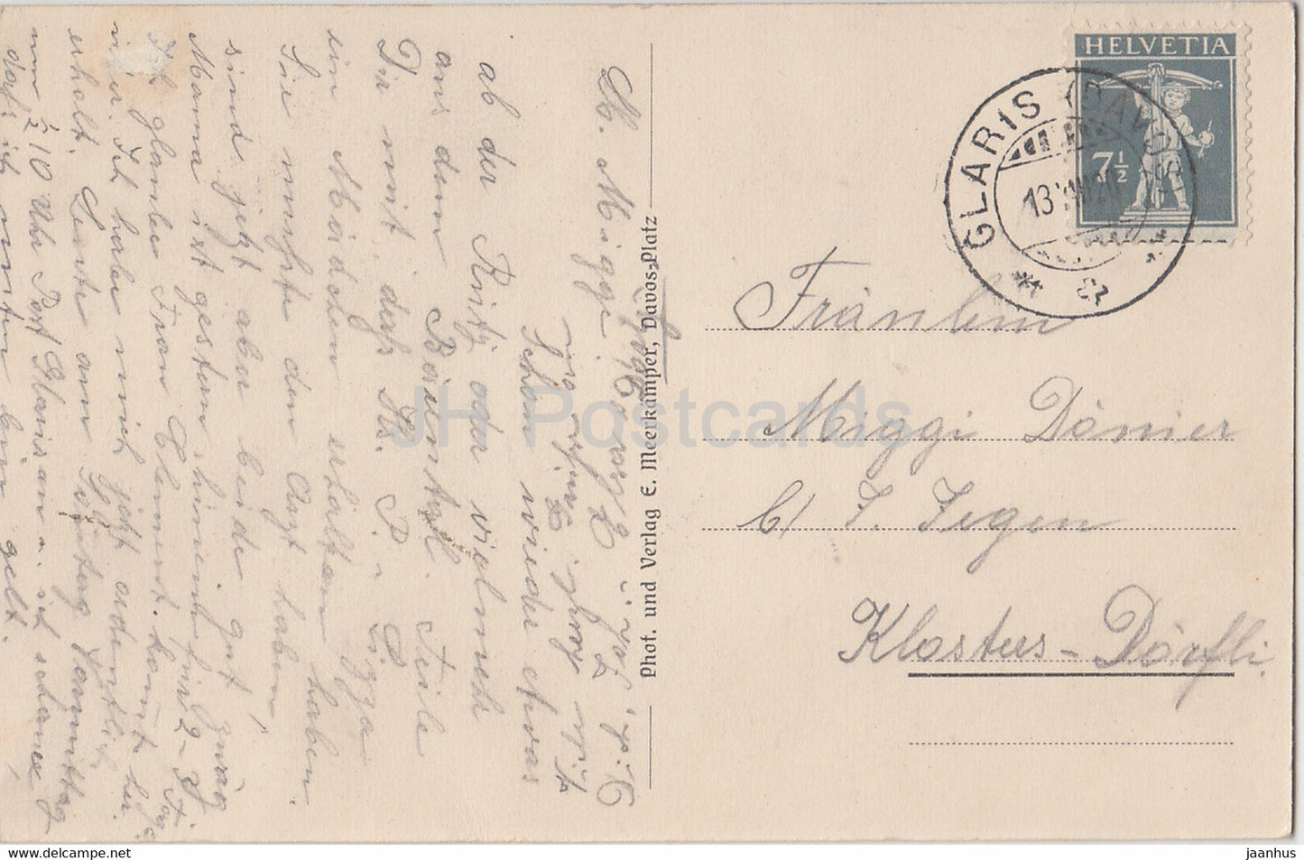 Glaris Davos - 1442 m - 1 - alte Postkarte - 1920 - Schweiz - gebraucht