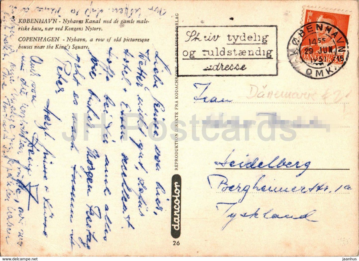 Copenhagen - Kopenhagen - Nyhavns Kanal - Kongens Nytorv - ship - boat - old postcard - 26 - 1951 - Denmark - used