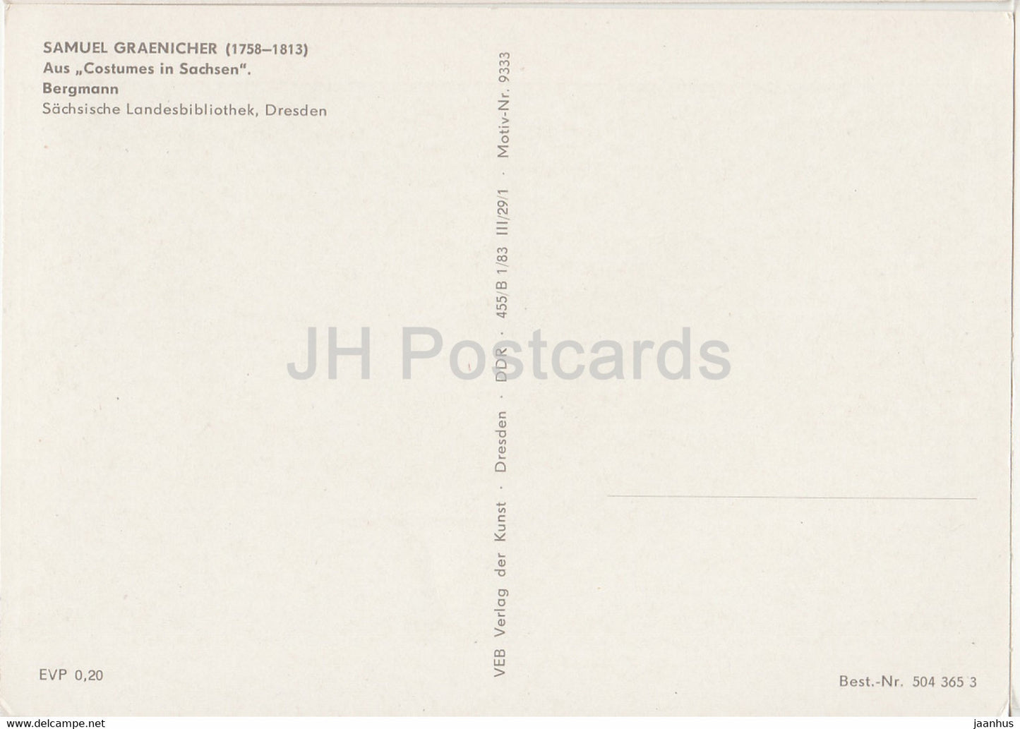 painting by Samuel Graenicher - Costumes In Sachsen - Bergmann - German art - Germany DDR - unused