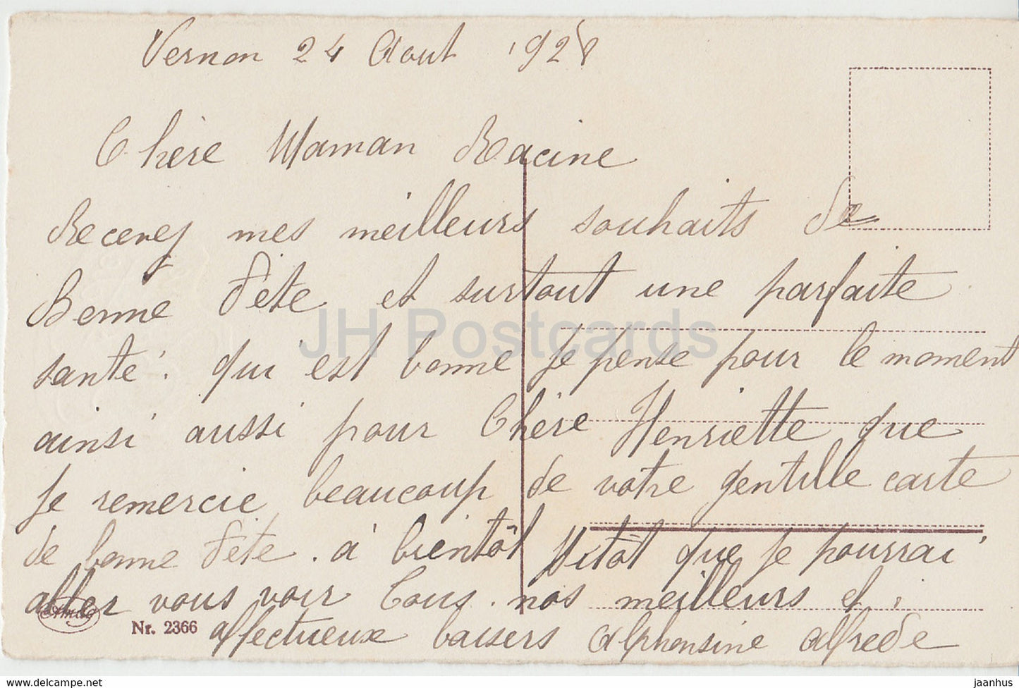 Geburtstagsgrußkarte – Bonne Fete – rote Blumen – Illustration – Amag 2366 – alte Postkarte – 1926 – Frankreich – gebraucht