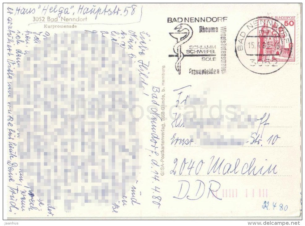 Bad Nenndorf - Kurpromenade - 3052 - Germany - 1980 gelaufen - JH Postcards