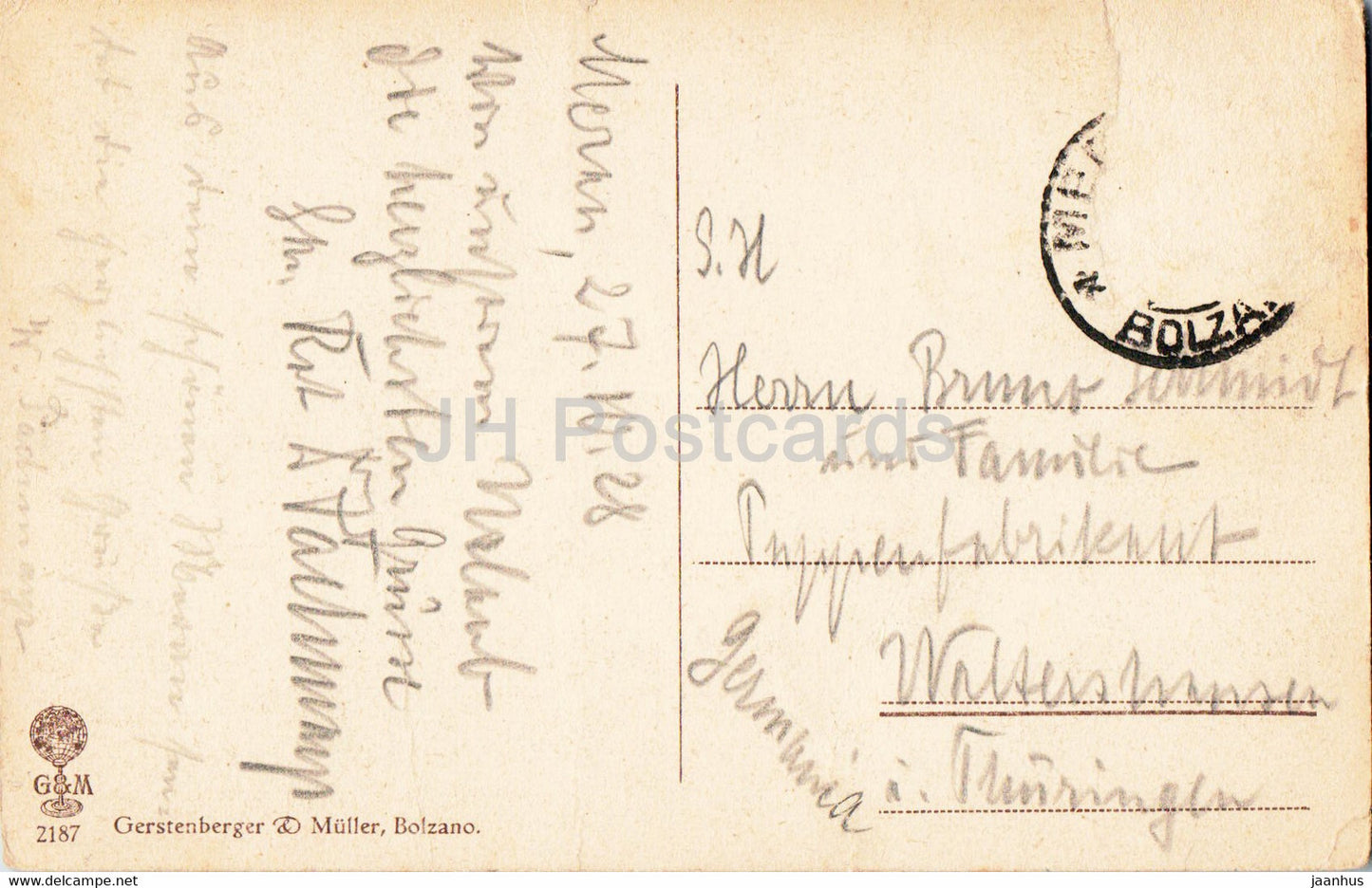 Bolzano - Lungo Talvera e Castel Mareccio verso il Catinaccio - 2187 - old postcard - 1928 - Italy - used