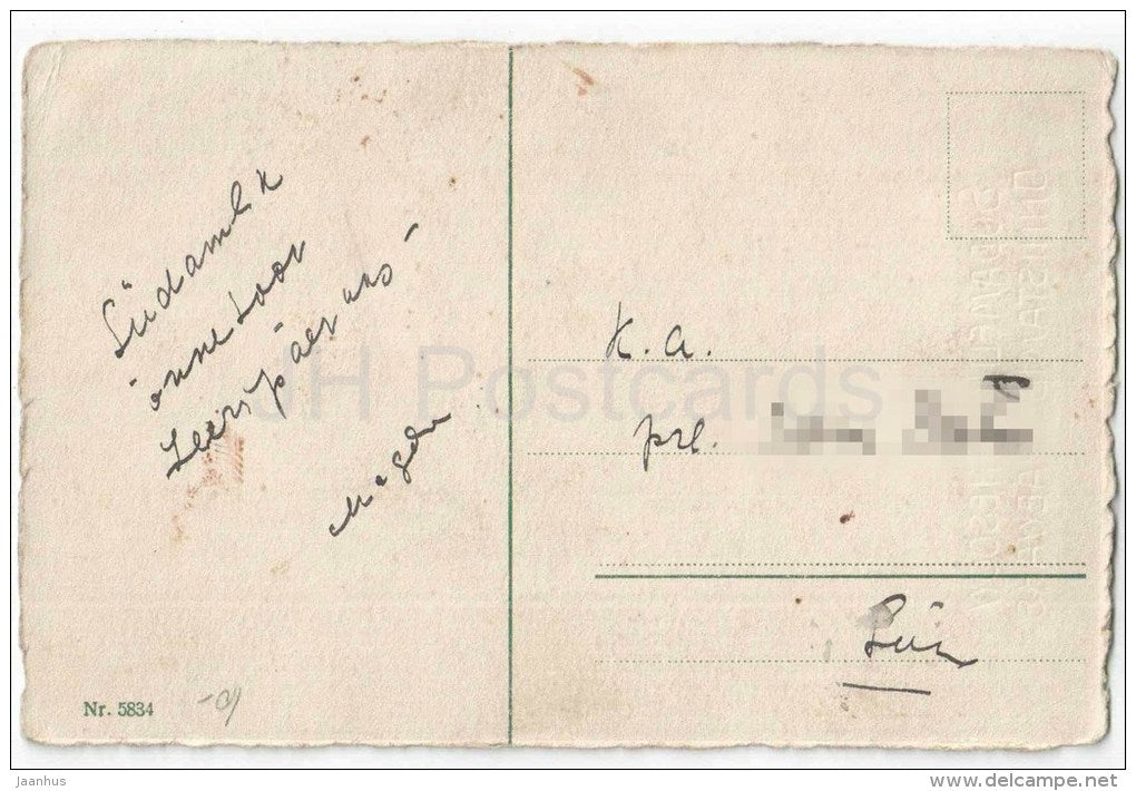 Greeting Card - Cross - flowers - roses - Nr. 5834 - old postcard - circulated in Estonia - JH Postcards