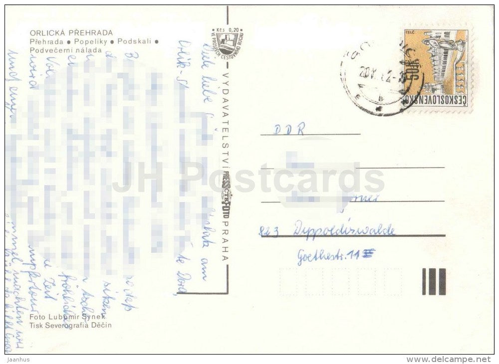 Orlicka Prehrada - Dam - Popeliky - Podskali - beach - Czechoslovakia - Czech - used 1982 - JH Postcards