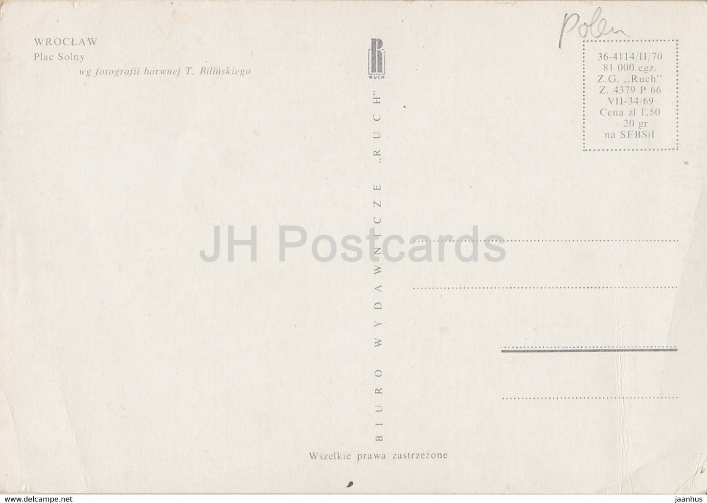 Wroclaw - Solny square - tram - 1979 - Poland - unused