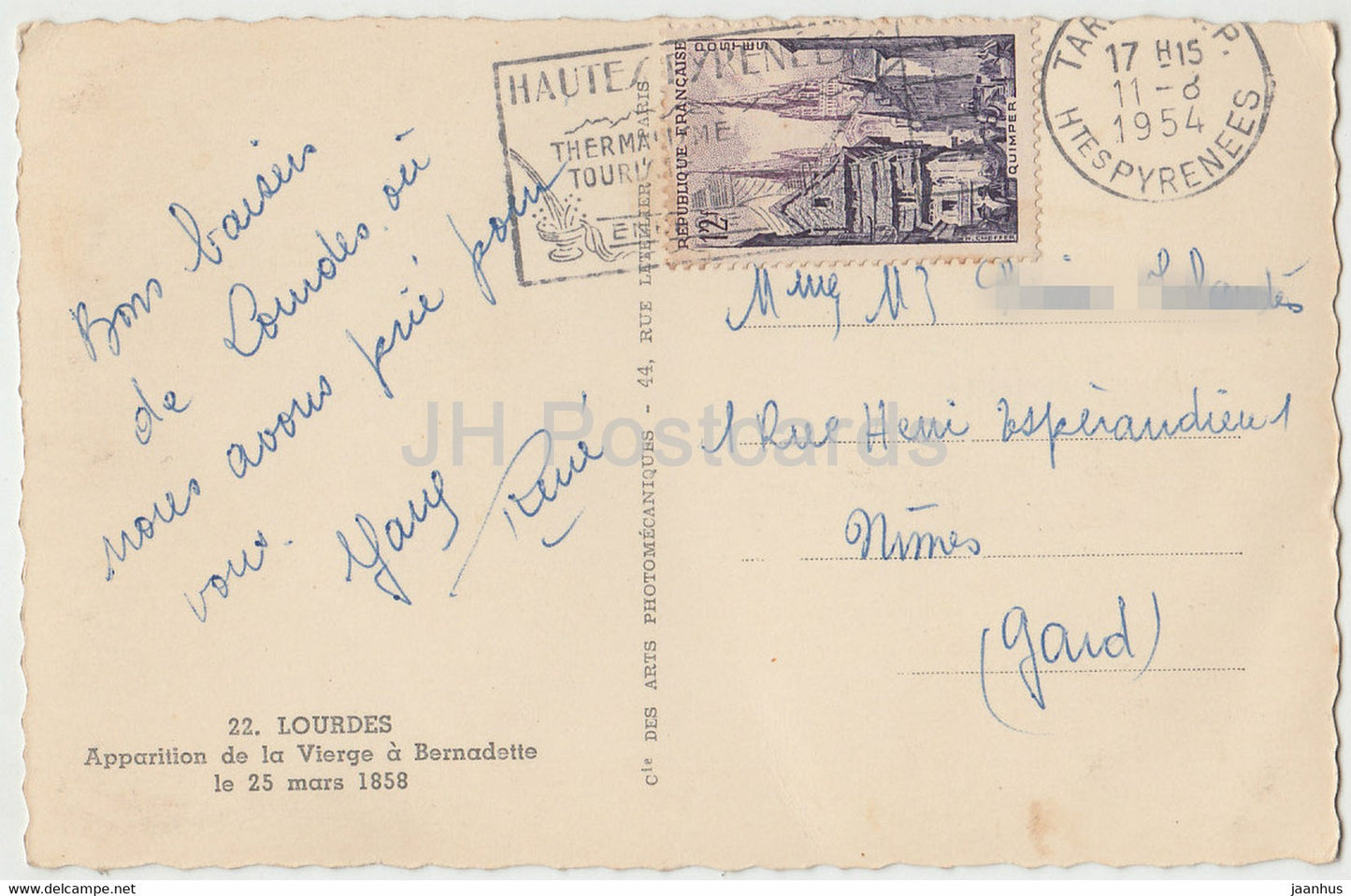 Lourdes - Apparition de la Vierge a Bernadette le 25 mars 1858 - illustration - old postcard - 1954 - France - used