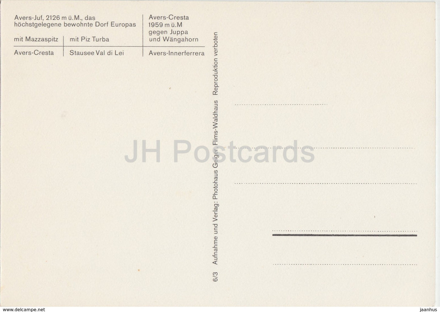 Hochtal Avers - Avers Juf - Mazzaspitz - Piz Turba - Avers Cresta - Stausee Val di Lei - Switzerland - unused