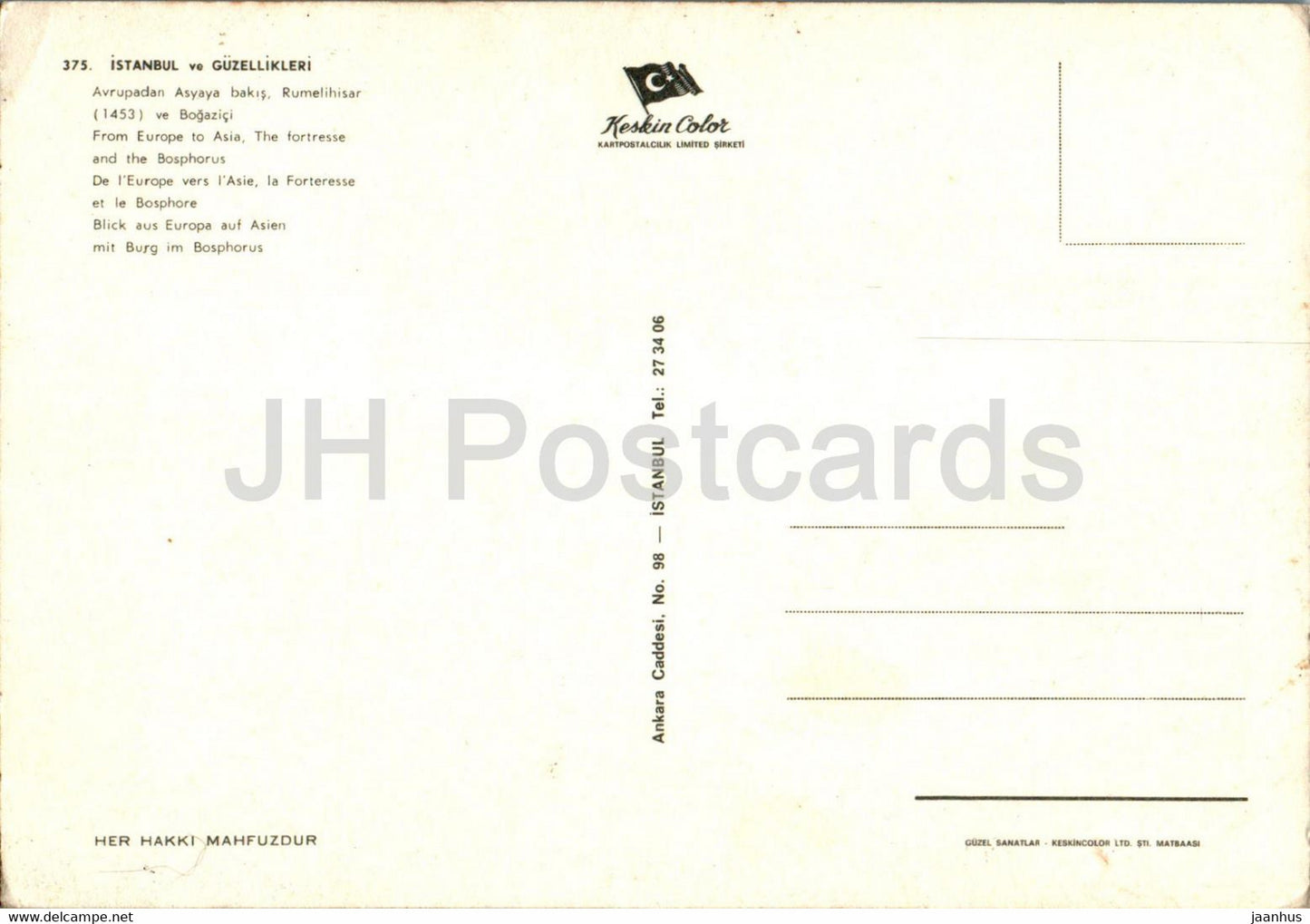 Istanbul - From Europe to Asia - The Fortress and the Bosphorus - 375 - Turkey - unused