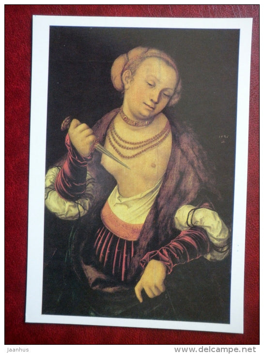 painting by Lucas Cranach the Elder , Lucretia , 1535 - dagger - german art - unused - JH Postcards