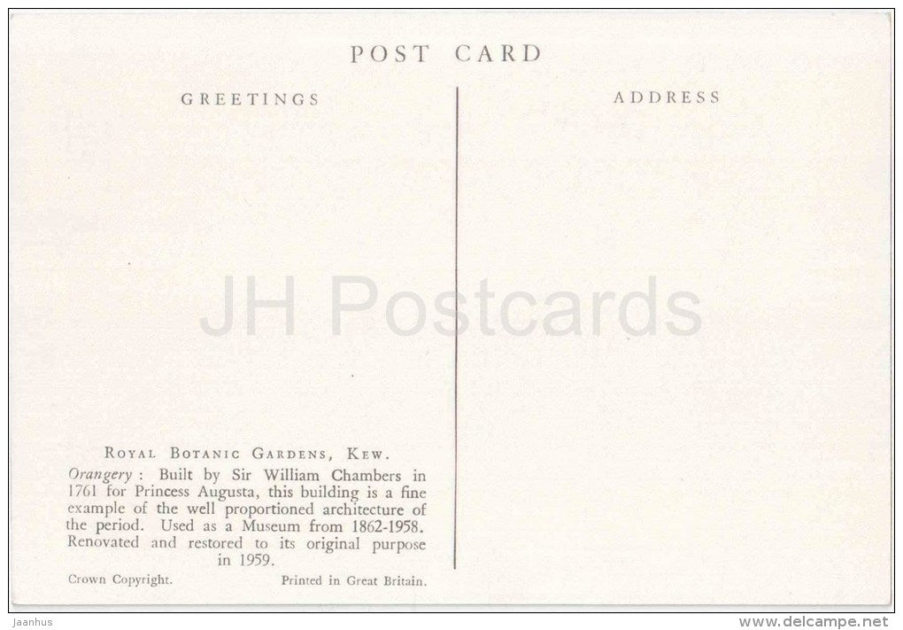 Orangery - Royal Botanic Gardens - Kew - England - United Kingdom - unused - JH Postcards