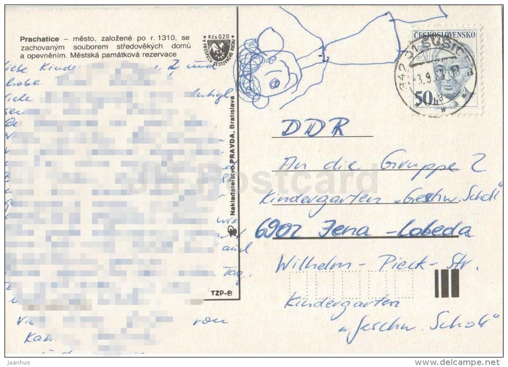Prachatice - town views - architecture - Czechoslovakia - Czech - used 1983 - JH Postcards