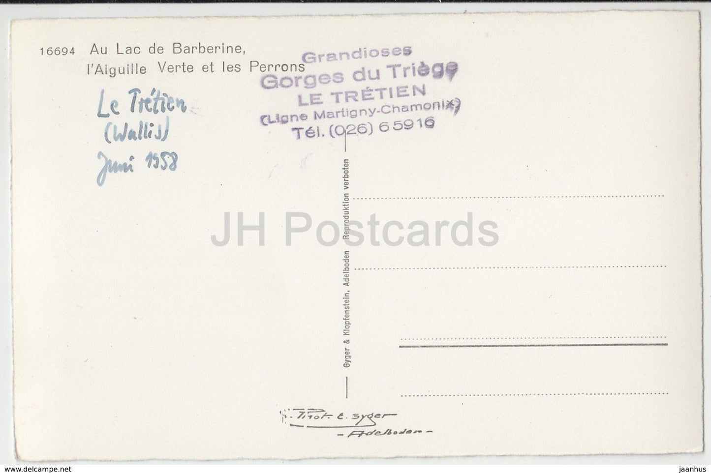 Au lac de Barberine - l'Aiguille Verte et les Perrons - 16694 - Switzerland - 1958 - used