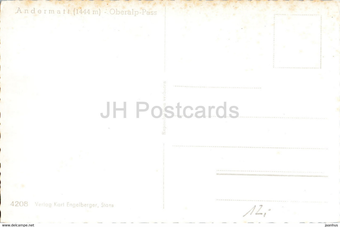 Andermatt Oberalp Pass - 4208 - carte postale ancienne - Suisse - inutilisée