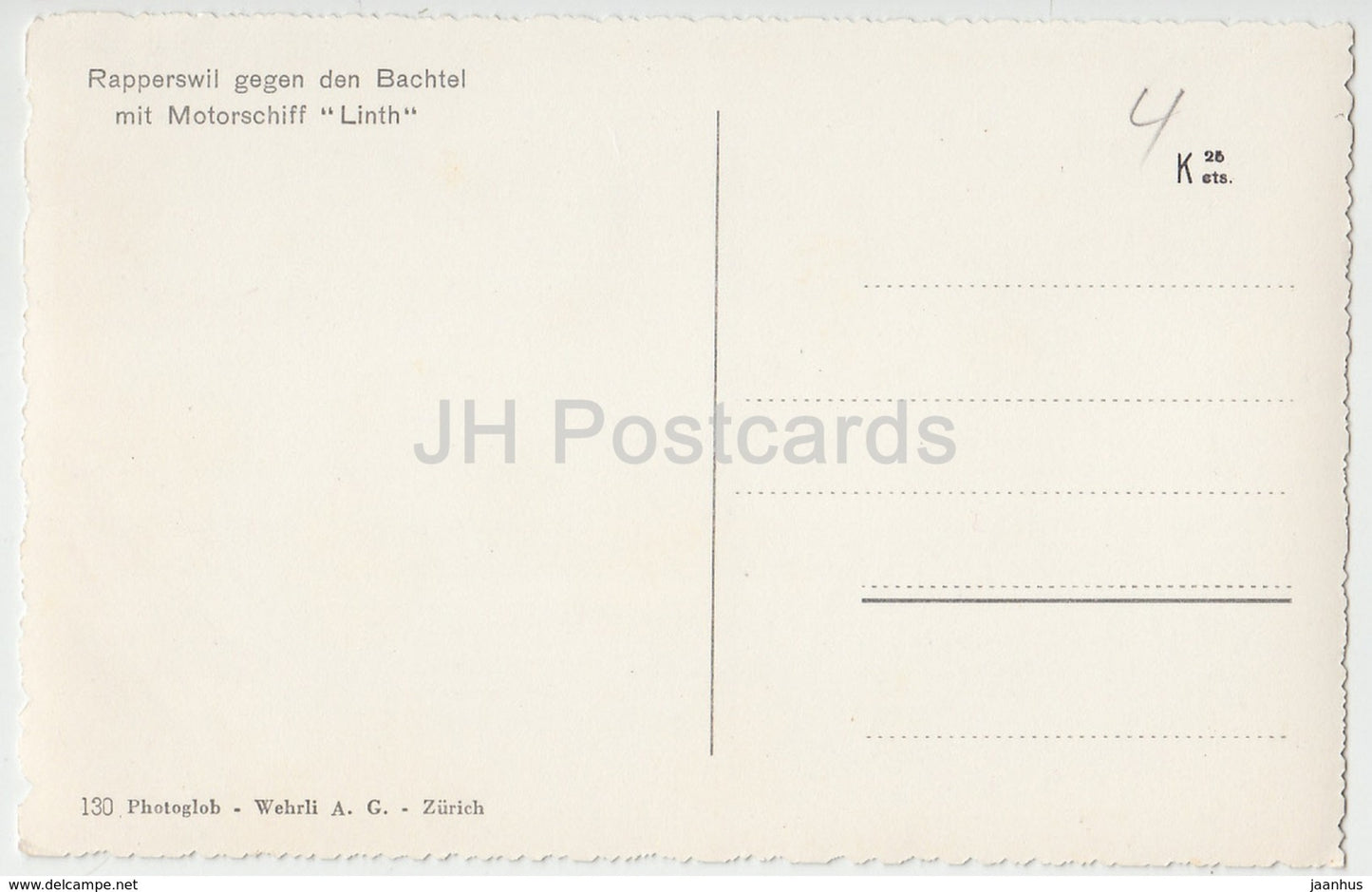 Rapperswil gegen den Bachtel mit Motorschiff Linth - ship - 130 - Switzerland - old postcard - unused