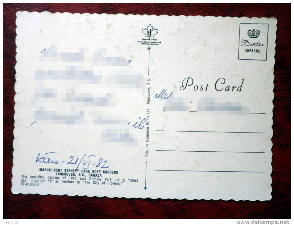 Stanley Park Rose Gardens - Vancouver - British Columbia - Canada - used - JH Postcards