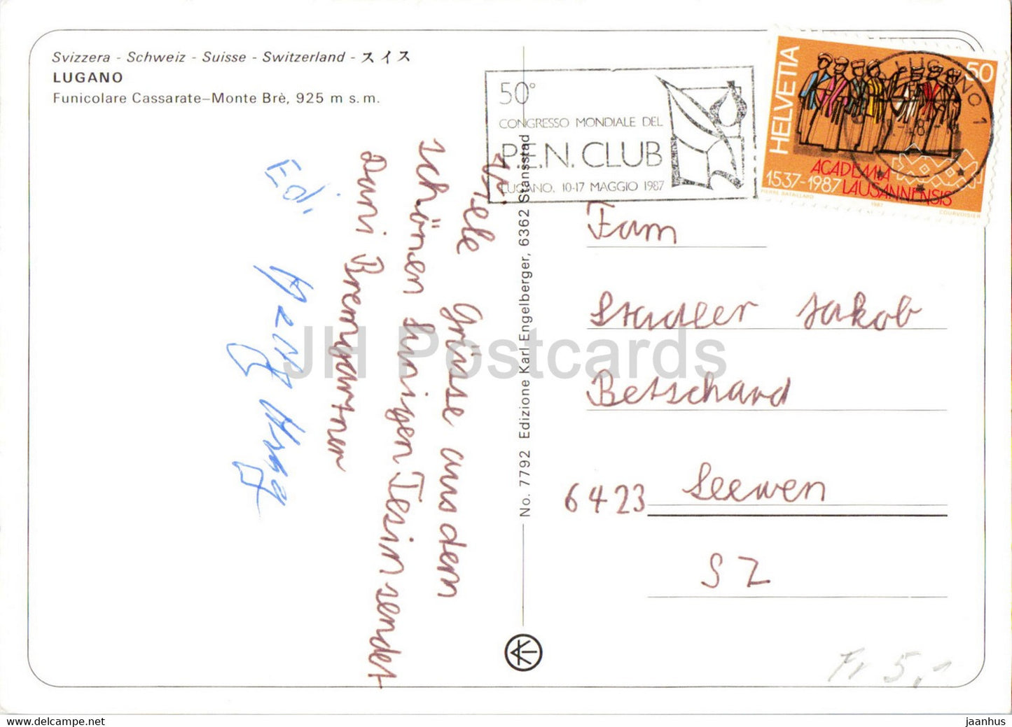 Lugano - Funicolare Cassarate - Monte Bre - 1987 - Suisse - occasion