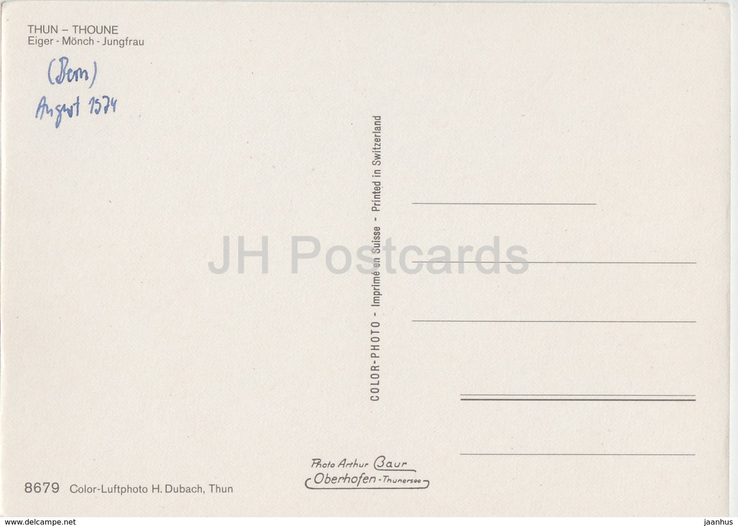 Thoune - Thun - Eiger - Monch - Jungfrau - 8679 - 1974 - Suisse - occasion