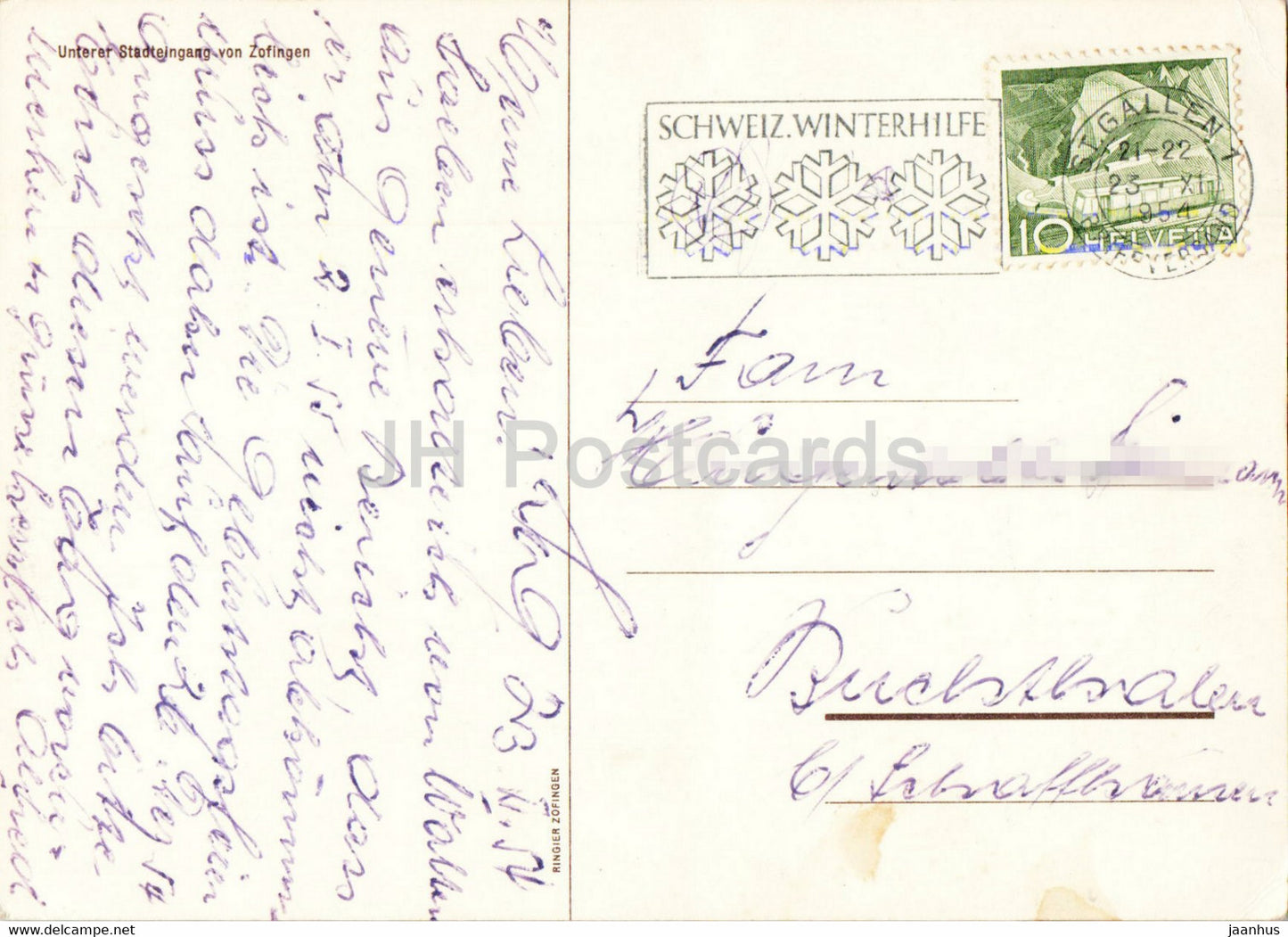 Unterer Stadteingang von Zofingen - carte postale ancienne - 1954 - Suisse - utilisé