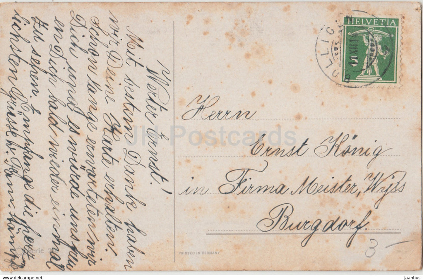 deer in forest - illustration - old postcard - 1914 - used