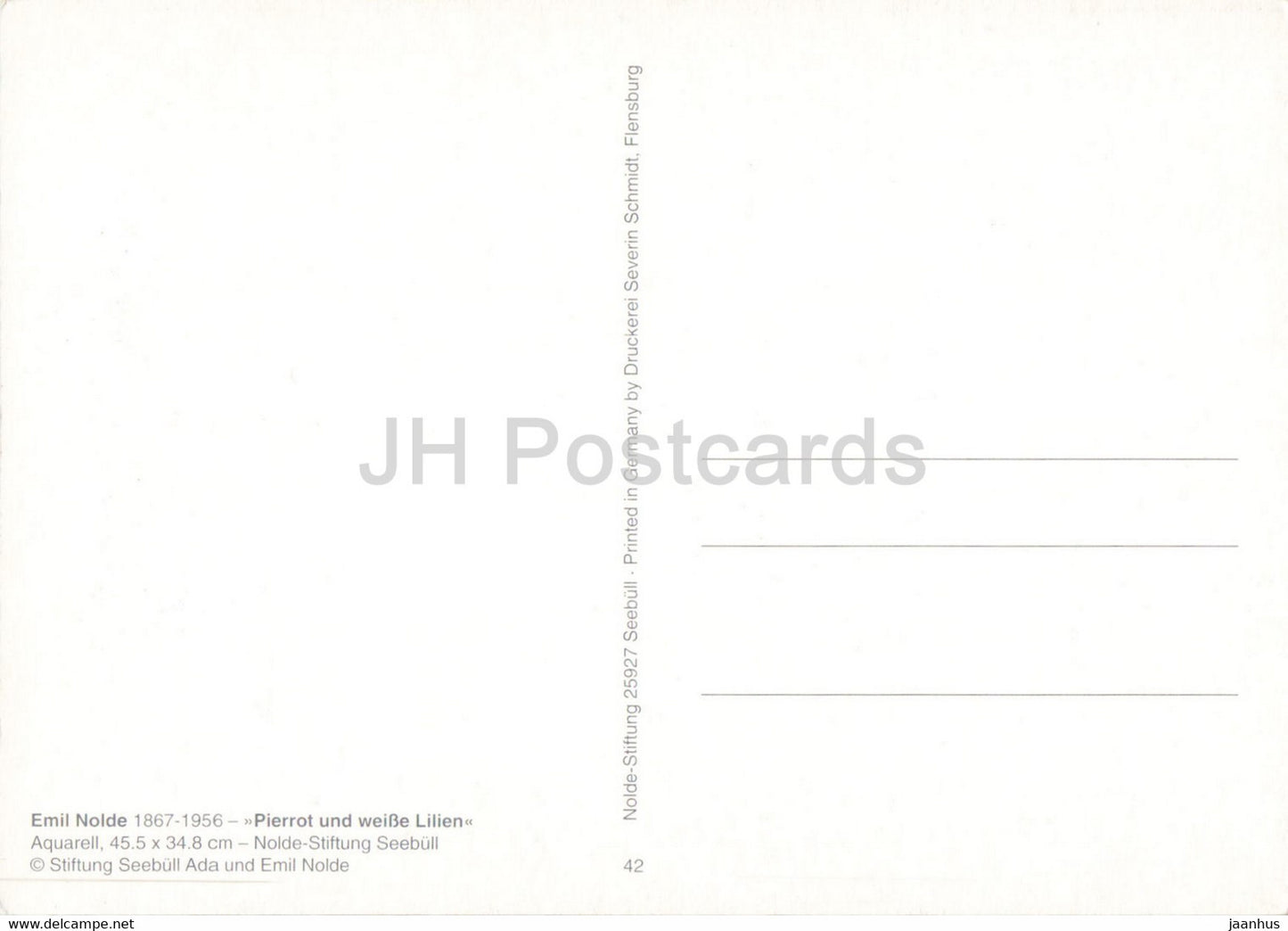 painting by Emil Nolde - Pierrot und Weisse Lilien - German art - Germany - unused