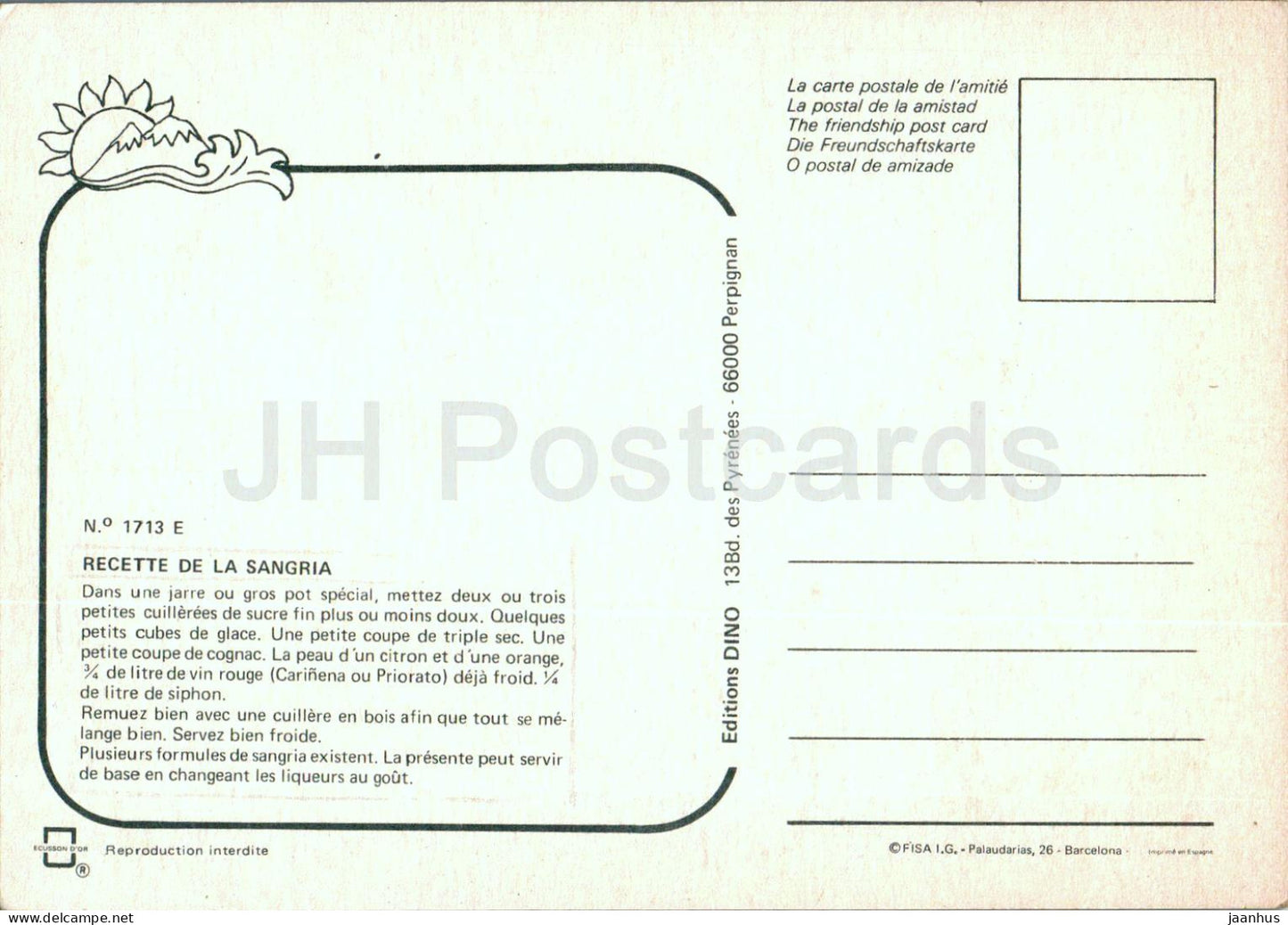 La Sangria - boisson - recette - 1713 - Espagne - inutilisée