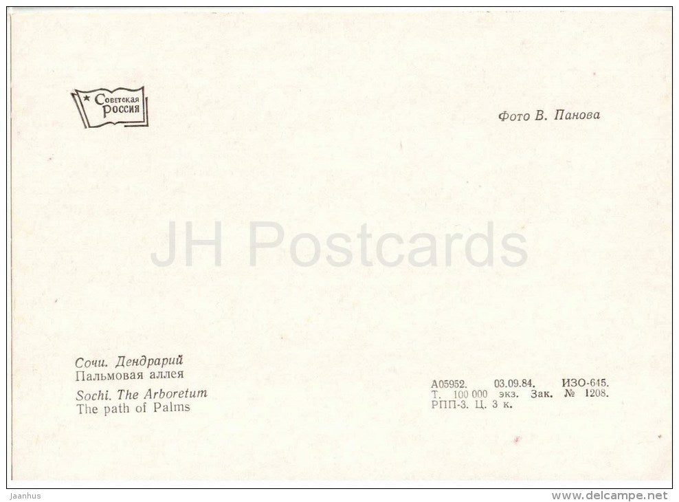 The Path of Palms - Arboretum - Dendrarium - Botanical Garden - Sochi - 1985 - Russia USSR - unused - JH Postcards