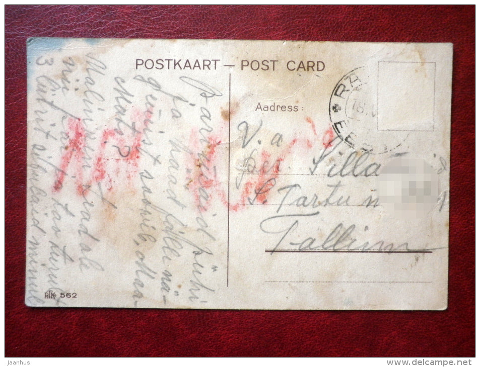 Easter Greeting Card - boy and girl - eggs - RTK 562 - 1920s-1930s - Estonia - used - JH Postcards