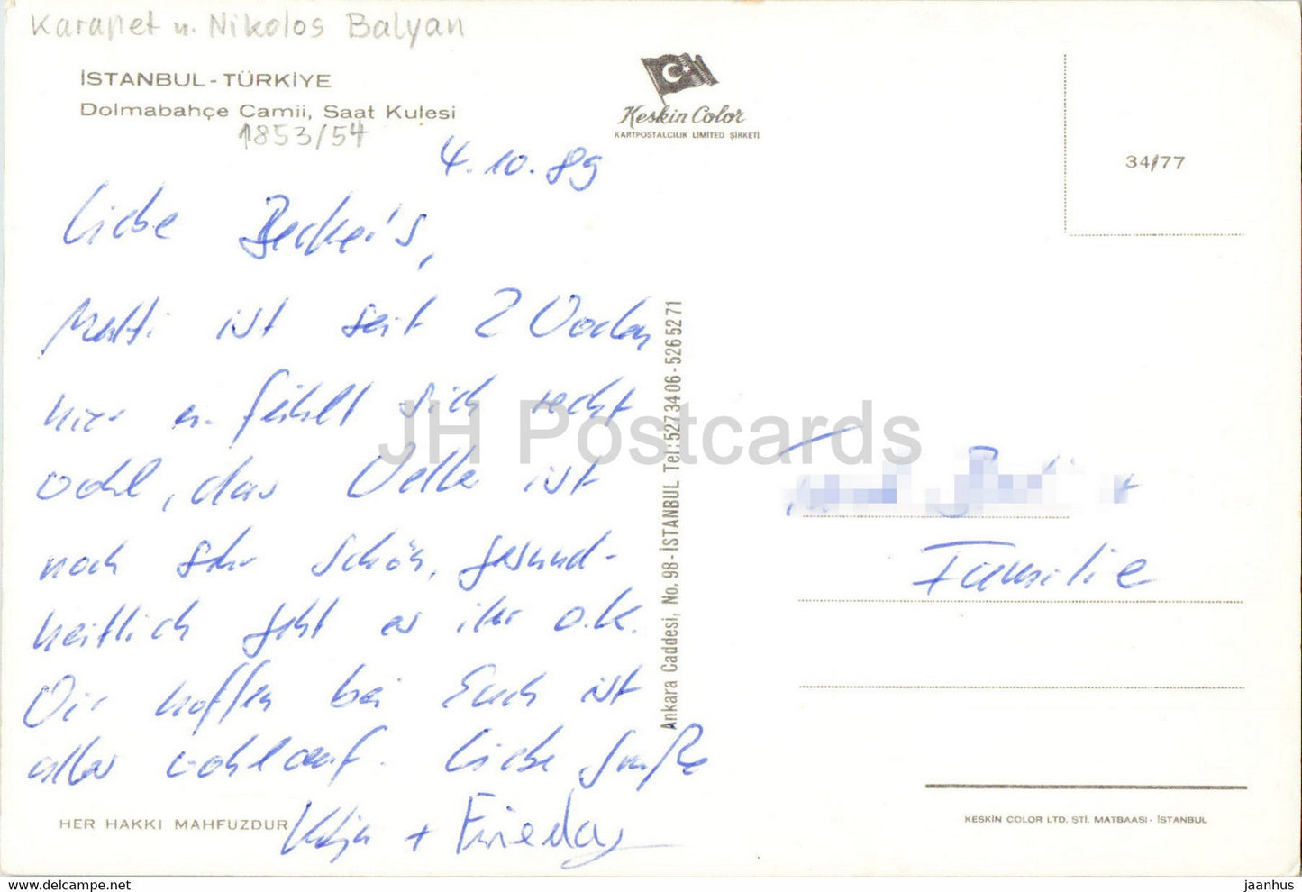 Istanbul - Mosquée de Dolmabahce - tour de l'horloge - bus - Keskin - 1989 - Turquie - occasion
