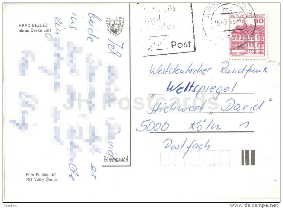 Bezdez Castle - Ceska Lipa district - ruins - Czechoslovakia - Czech - used 1988 - JH Postcards
