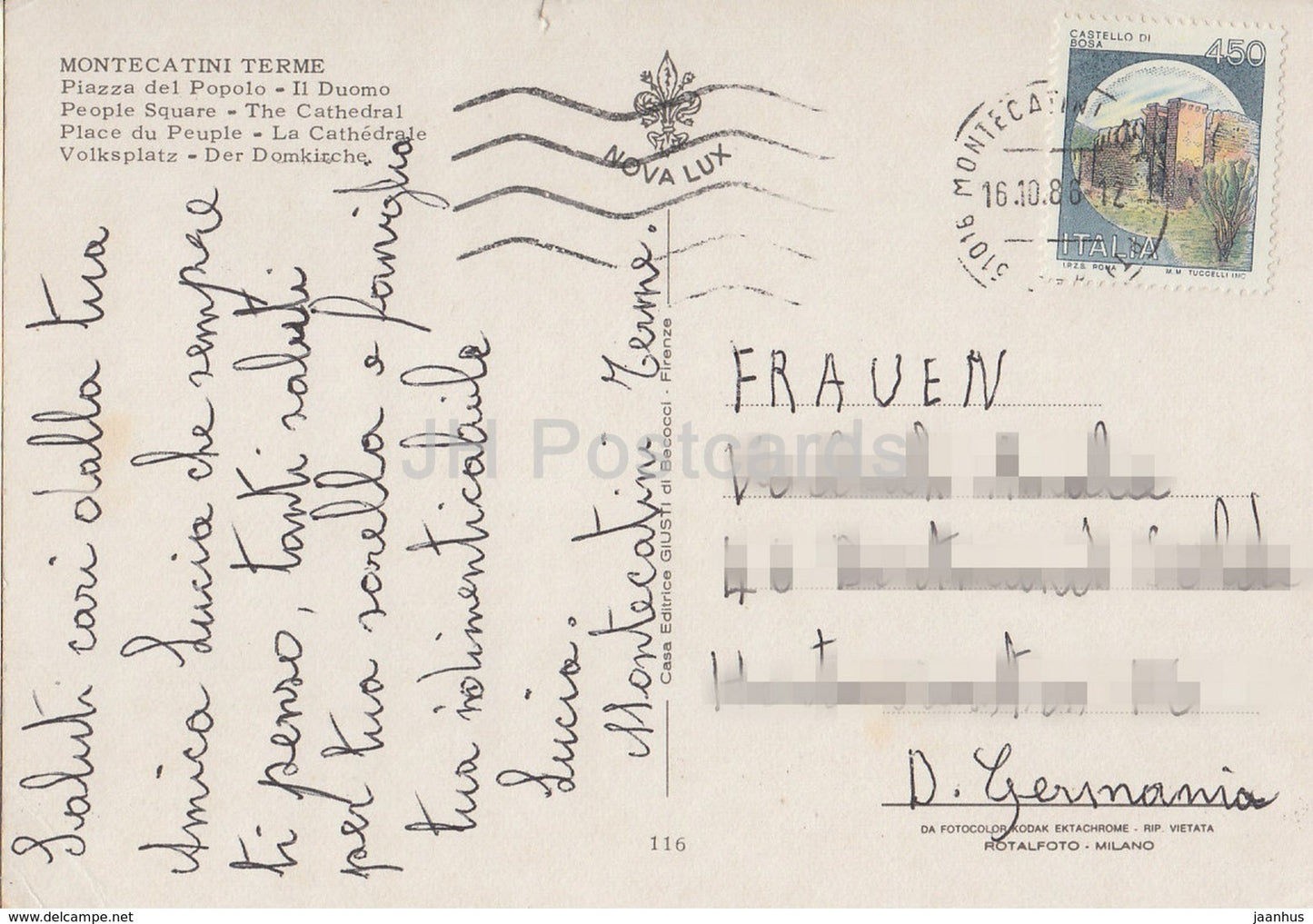Montecatini Terme - Piazza del Popolo - Il Duomo - Place du Peuple - cathédrale - voiture - 116 - Italie - 1986 - occasion