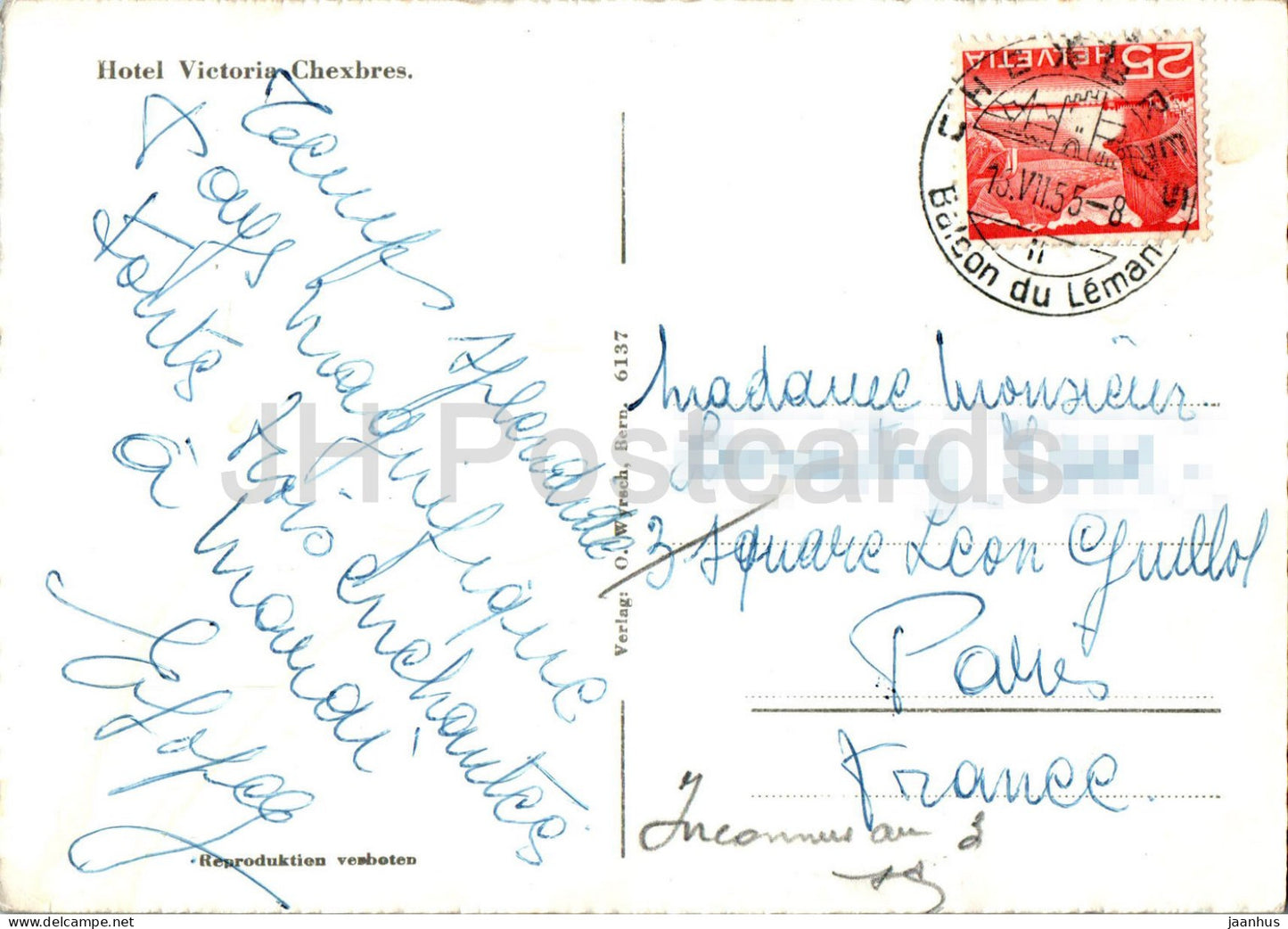 hotel Victoria Chexbres - old postcard - 1955 - Switzerland - used