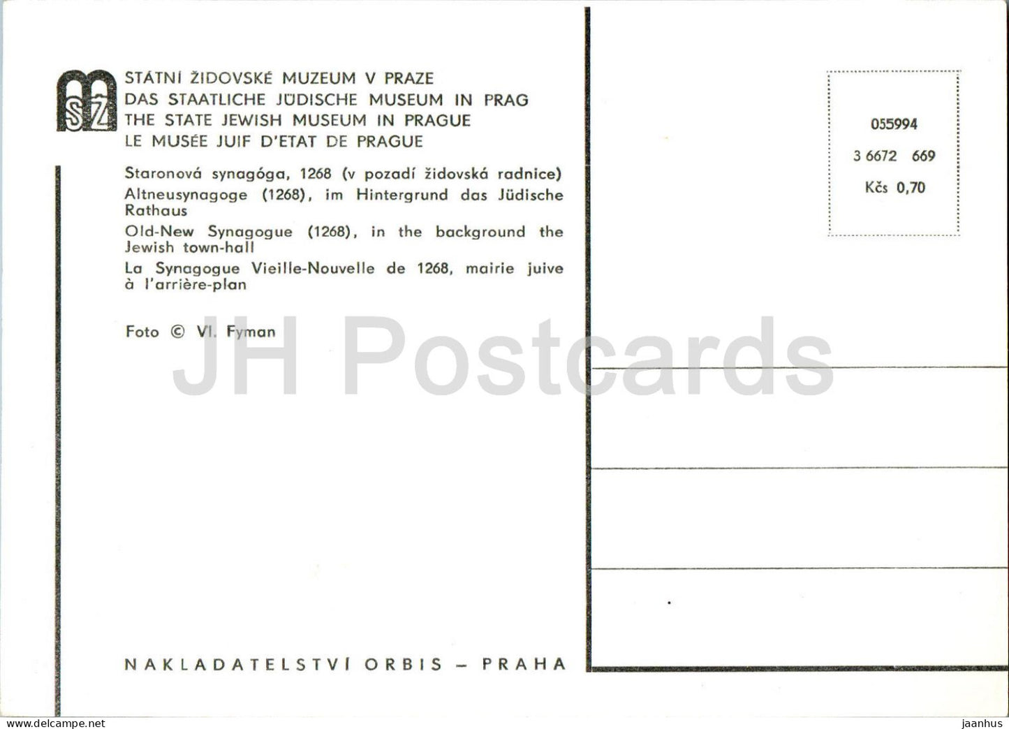 Praha - Prague - Musée juif d'État - Ancienne Nouvelle Synagogue - Hôtel de ville juif République tchèque - Tchécoslovaquie - inutilisé