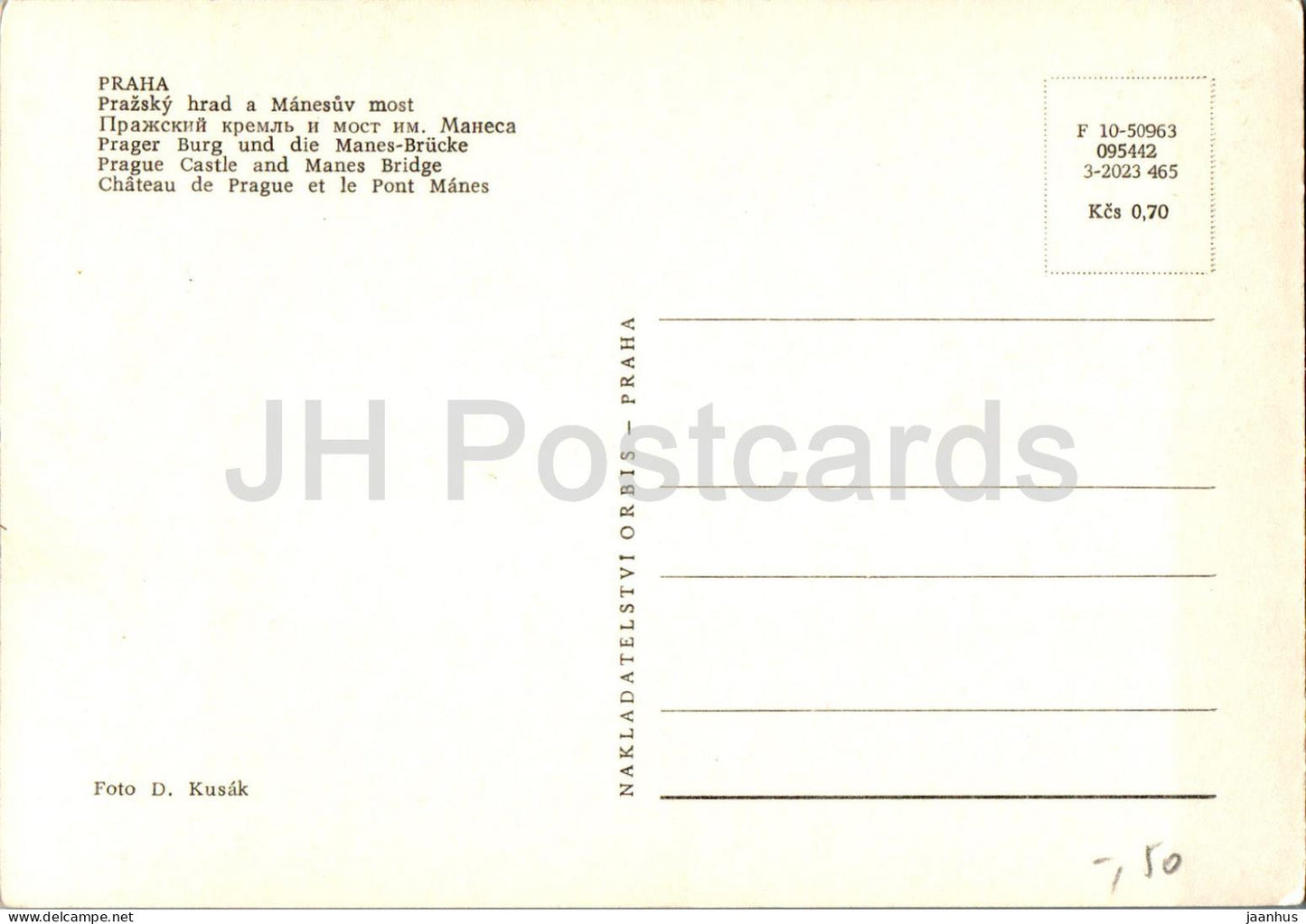 Praha - Prague - Manesuv Most - Prague Castle and Manes Bridge - tram - Czech Republic - Czechoslovakia - unused