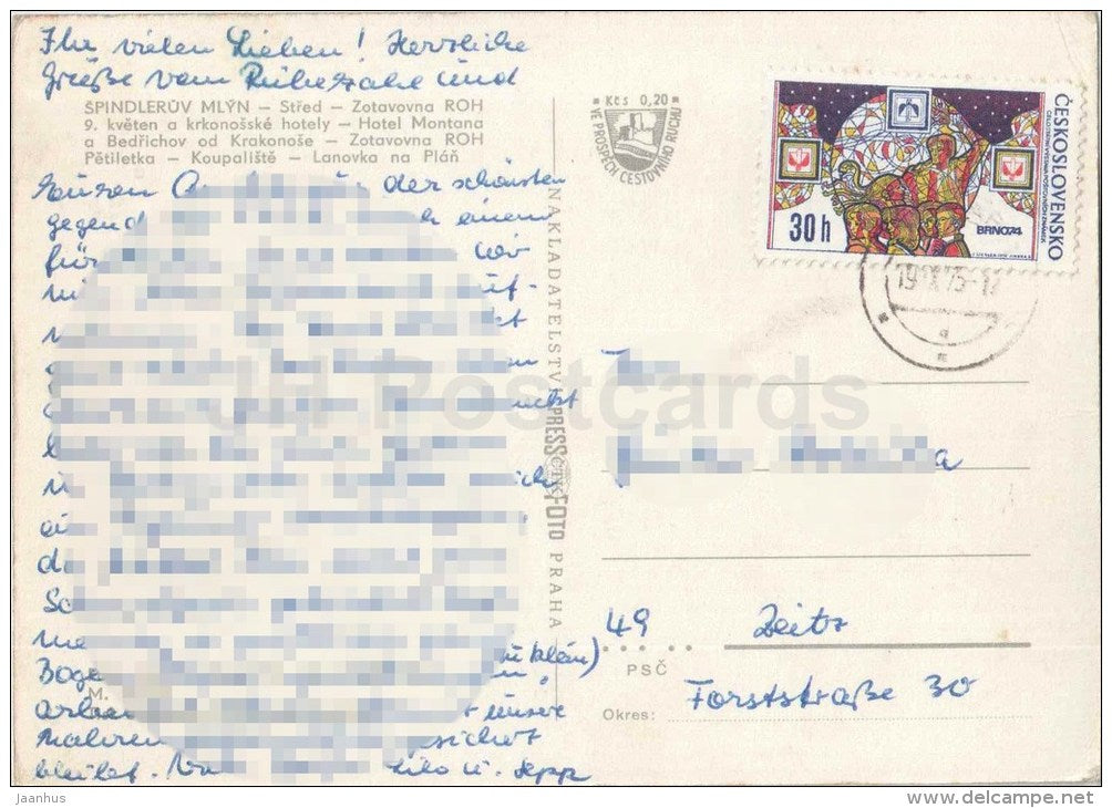Spindleruv Mlyn - Krkonose - convalescent home ROH 9. May , hotel Montana , Bedrichov - Czechoslovakia - Czech - used - JH Postcards