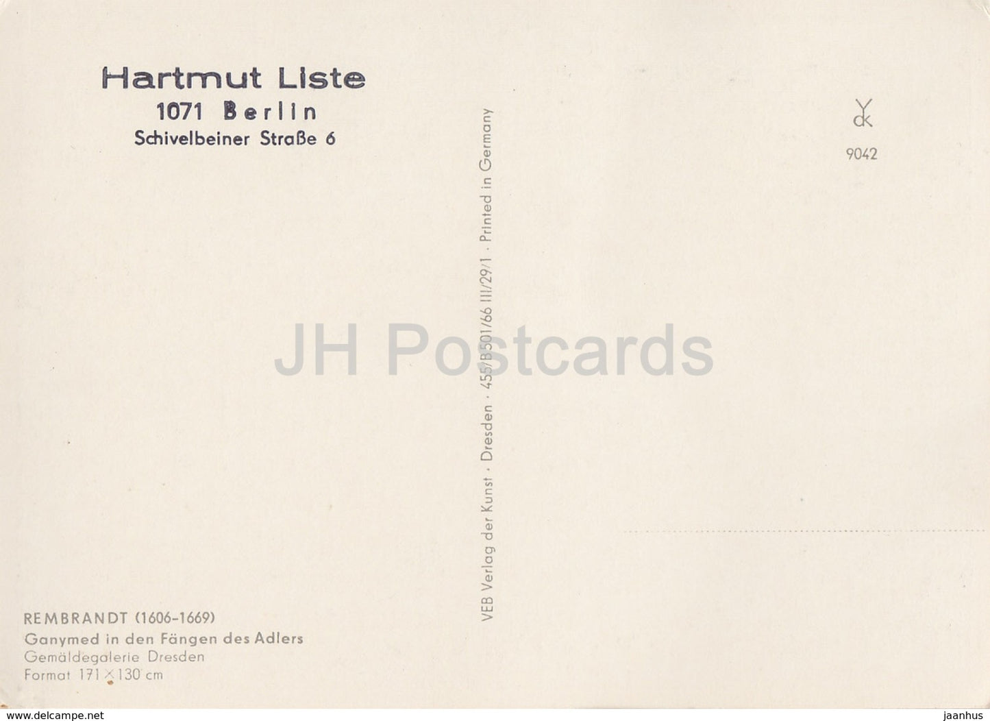 painting by Rembrandt - Ganymed in den Fangen des Adlers - Dutch art - Germany DDR - unused